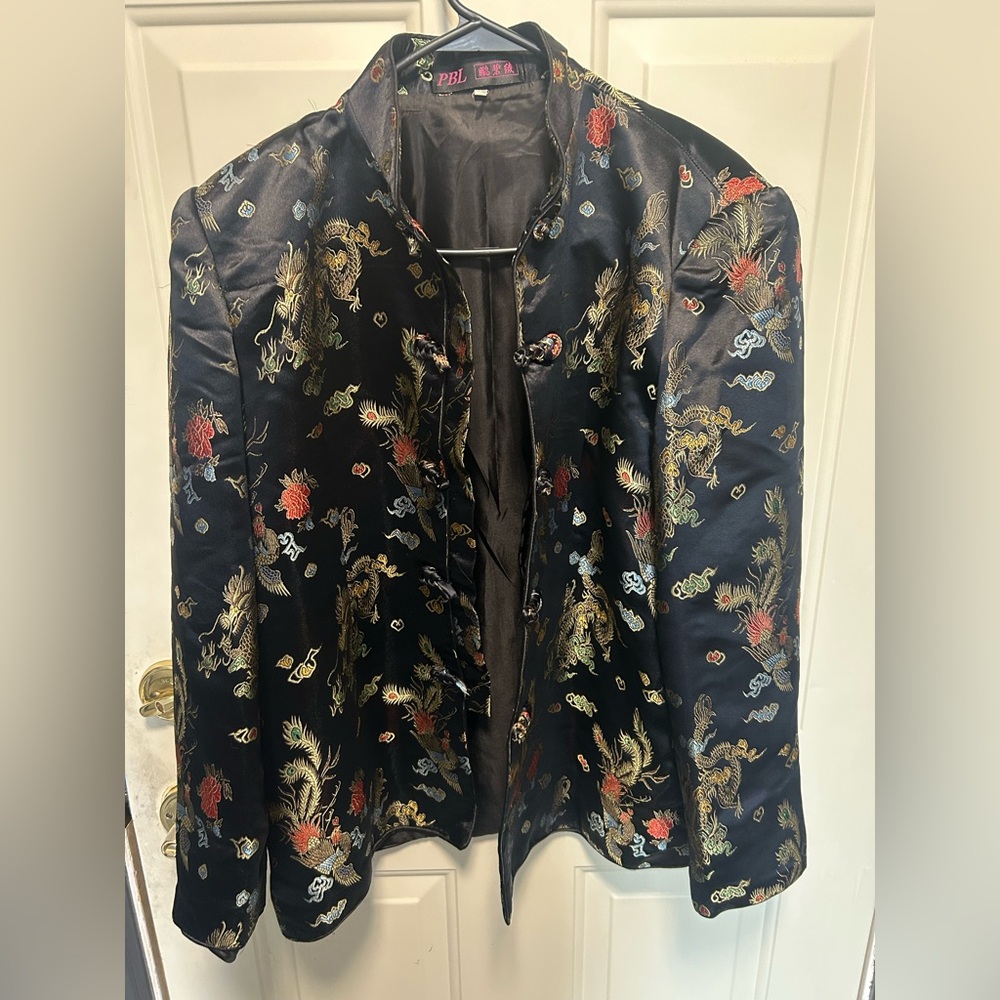 Vintage PBL Asian Silk Embroidered Jacket Size XXL